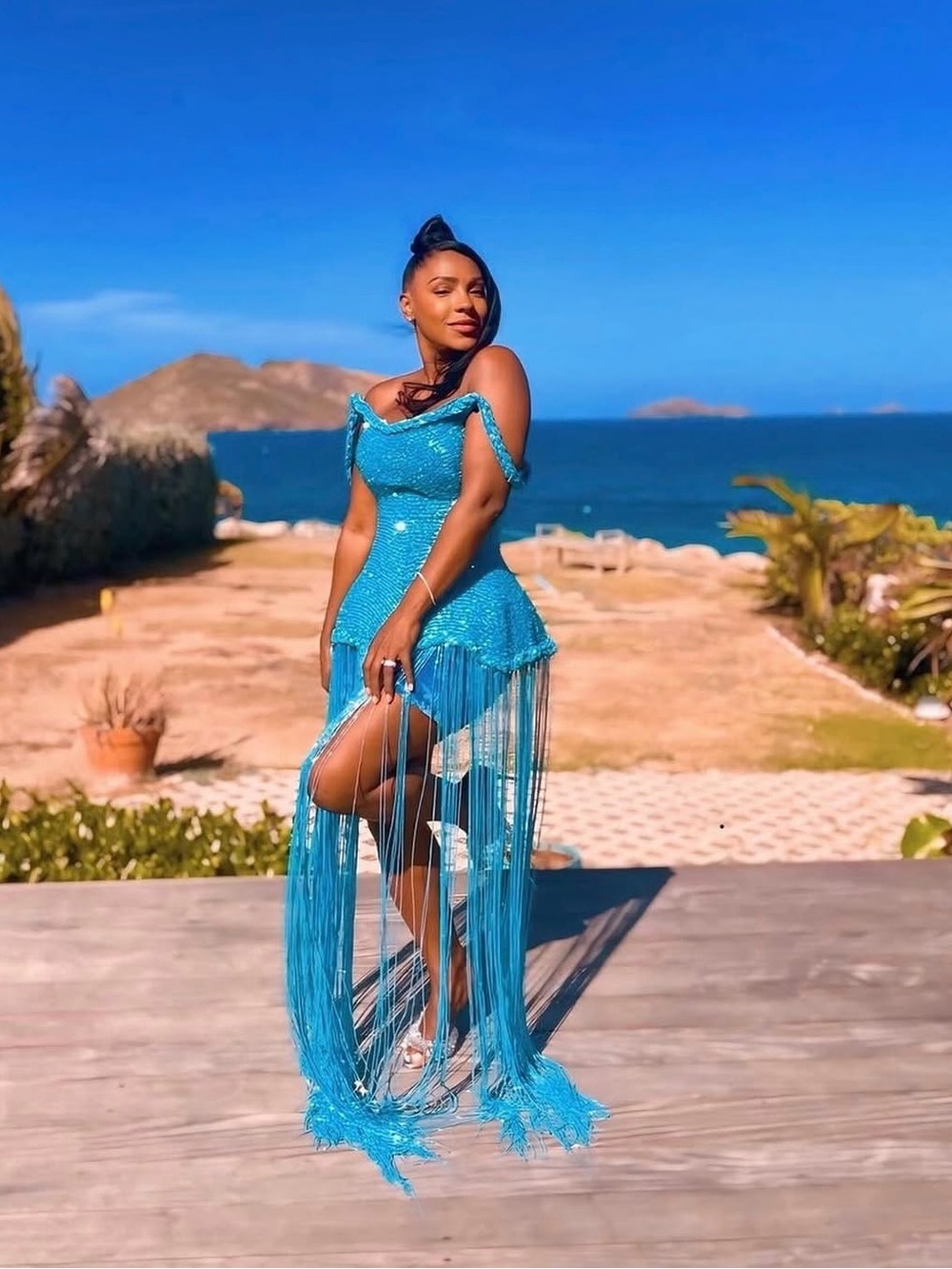 Turquoise Blue Fringe Beaded Dress